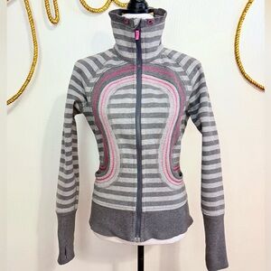 Vintage Lululemon Cozy Up full zip jacket grey stripes & pink stitching size 6
